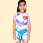 Unisex Kids Sea Life Printed Swimsuit – Half Raglan Sleeves | Quick-Dry UV Protection Swimwear for Boys & Girls | Ages 2–8